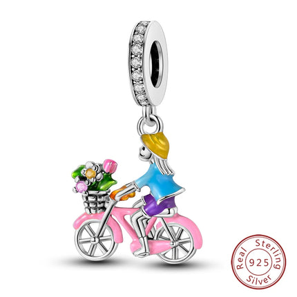 925 Sterling Silver Motorcycle Sports Car Bicycle Charms Pendents Fit Qikaola Original Bracelets Fine DIY Birthday Jewelry Gifts