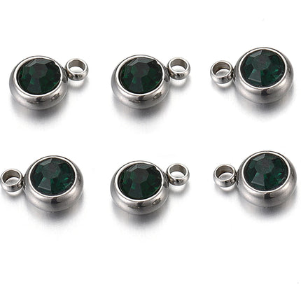 20pcs/lot 6mm Crystal Stainless Steel Rhinestone Charms Birthstone Pendants for Jewelry Making DIY Necklace Bracelet Accessories