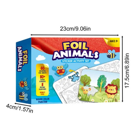 Foil Cartoon Stickers Set for Kids Creative Education Toys Animal Foil Art Craft Kit for Back to School Easter Birthday Gifts