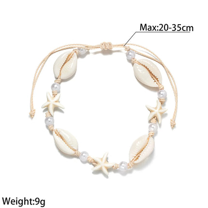 Bohemian Summer Beach Anklet for Women, Imitation Shell & Small Resin Beads Adjustable Barefoot Ankle Bracelet Vacation Jewelry