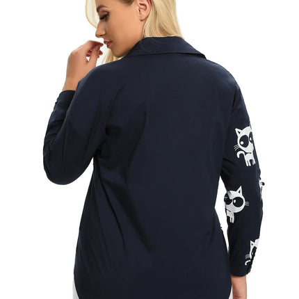 Women Plus Size Woven Long Sleeved Shirt For Spring And Autumn