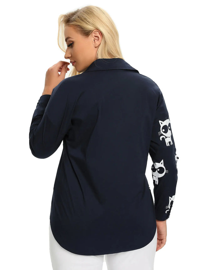 Women Plus Size Woven Long Sleeved Shirt For Spring And Autumn