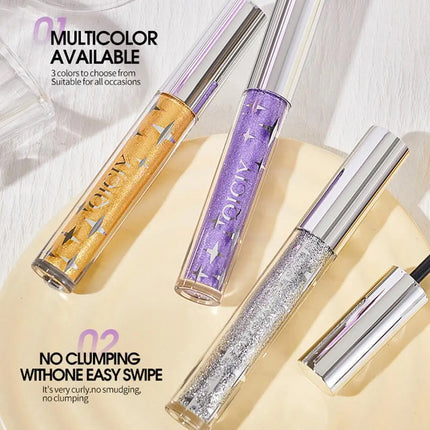Diamond Mascara Shiny Galaxy Sequins Glitter Lash Mascara Eyelashes Waterproof Fast Dry Curling Thick Mascara Shimmer Makeup
