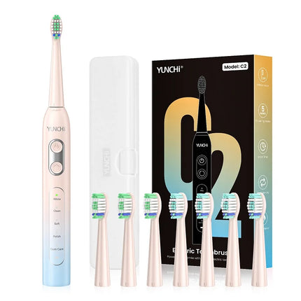 YUNCHI ultrasonic electric toothbrush with 5 operation modes and 40000 high-frequency vibrations.USB charging, waterproof