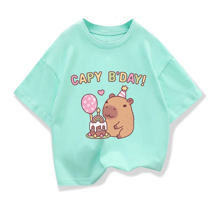 Kids Loose Clothes Short Sleeve T-shirt 2025 Boys Girls Cotton O-neck Tops Tee Summer Children Clothes Cute Capybara Printed