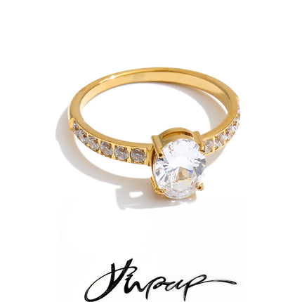 Yhpup Size 6789 AAA Shiny Cubic Zirconia Engagement Wedding Ring for Women Stainless Steel High Quality Premium Jewelry Gift