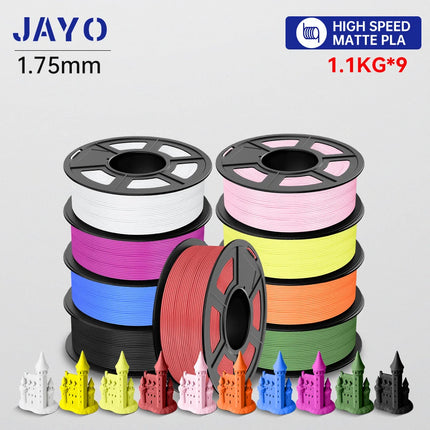 JAYO High Speed PLA matte 3D Filament 1.75mm PLA 3D Printer Filament 9Rolls/set Neatly Wound Matte Effect 3D Printing Materials