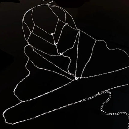Luxury Square Crystal Chest Chain for Women Multilayer Silver Color Metal Beads Zircon Body Chain Sexy Beach Bikini Jewelry Gift