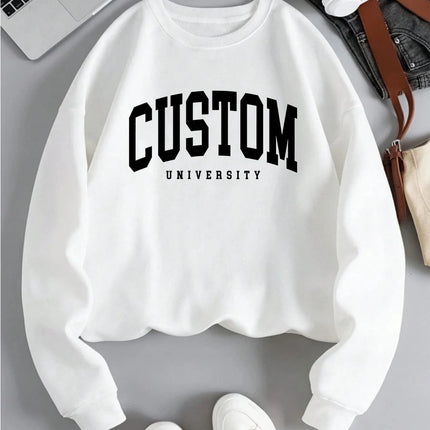 Custom University Letter Women Sweatshirt O-Neck Soft Pullover Hip Hop Fleece Streetwear Woman Loose Casual Y2K Sportswear