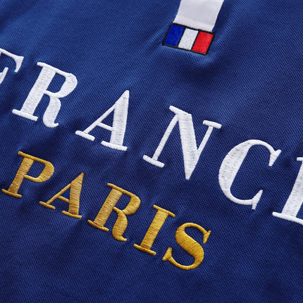 Men's polo shirt Paris France embroidery stitching color contrast classic fashion original design polo collar pure cotton