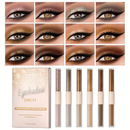 6pcs Liquid Eyeshadow Set,Pearly Glitter Matte Double Ended Eyeshadow,Pearly And Matte Finish,Smooth Delicate Texture Eyeshadow
