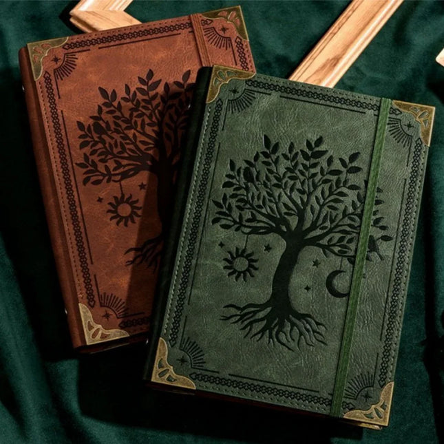 Notebook Vintage Leather Tree of Life Notebook, Thick Spell Book Planner for Student, Magic Study Notebook with Refillable Paper