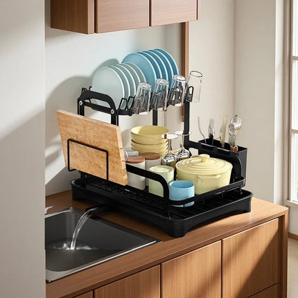 Adjustable Expandable Dish Drying Rack Over Sink New Kitchen Dish Bowl Drainer Storage Rack With Drain Tray For Home Counter
