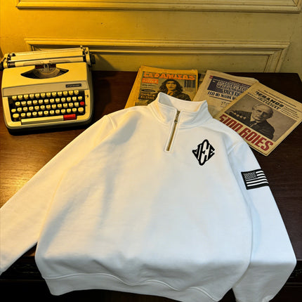 Embroidered Zipper Polo Shirt Black White Retro Original Casual Top Classic Stand Collar Long Sleeve Couple Same Style