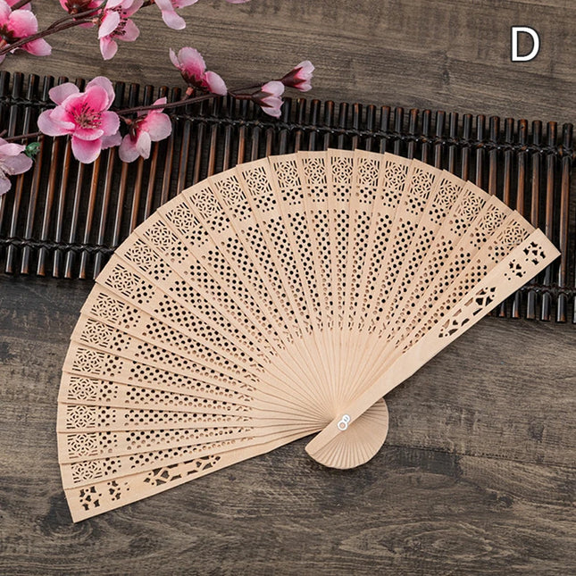 Fashion Wedding Hand Fragrant Party Carved Bamboo Folding Fan Chinese Wooden Fan Vintage Hollow Antiquity Folding Fan Home Decor