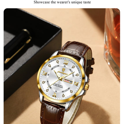 POEDAGAR Original Luxury Male Wristwatch Waterproof Luminous Date Week Men Watch High Quality Leather Quartz Men's Watches Reloj