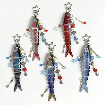 Fish Keychain Bionic fish bait keychain, ocean small fish multi-section fish Luya bag pendant cross-border