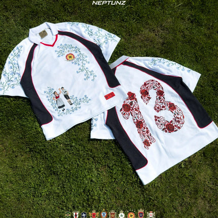 Fashionable National Series Loose Football Jersey Y2K High Quality Flower Embroidery Mesh Knit Shirt Oversized Unisex Streetwear