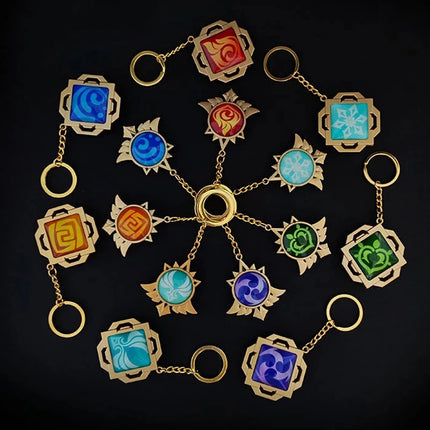 Anime Game Genshin Impact Vision Keychain Luminous 7 Element Weapons Eye Of Original God Toy Luminous Keyring Bag Pendant Gift