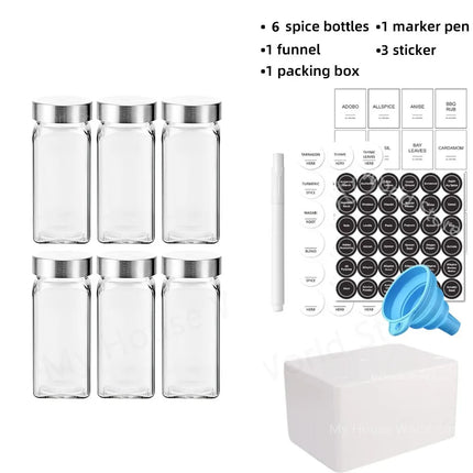 Glass Spice Jars with Stainless steel Spice Seasoning Containers Salt Pepper Shakers Spice Organizer Biodegradable Spice Jar Set