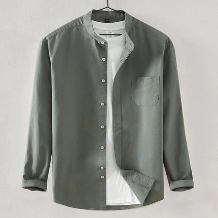 2025 Cotton Stand-up Neck Oxford Spinning Anti-wrinkle Casual  Spring  Autumn New Men's Shirt Jackets  Long Sleeve Shirt Men's