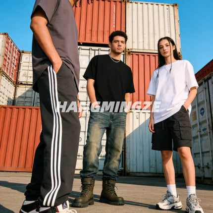 3-pack American 230GSM Heavy Cotton Short-sleeved T-shirt Men Women Solid Color Loose Round Neck Tops Couple Oversize T Shirt