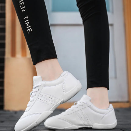 BAXINIER Youth Girls White Cheerleading Dancing Shoes Athletic Training Tennis Walking Lightweight Competition Cheer Sneakers