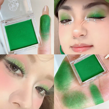 Matte green, monochrome, Christmas brightening eyeshadow tray for long-lasting, delicate makeup, as a blush, for all skin tones