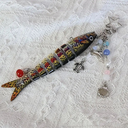 New Plastic Fish Keychain Multi Jointed Simulation Fish Hook Key Chain Backpack Pendant Gifts