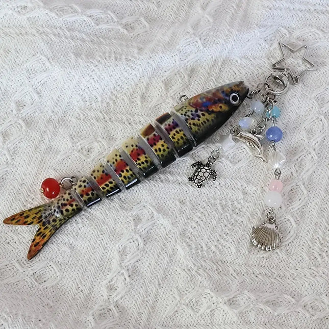 New Plastic Fish Keychain Multi Jointed Simulation Fish Hook Key Chain Backpack Pendant Gifts
