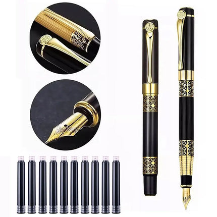 1-100Pcs/Set Retro Metal Fountain Pen Replaceable Ink Elegant Gift for Writing Stationery Office School Supplies