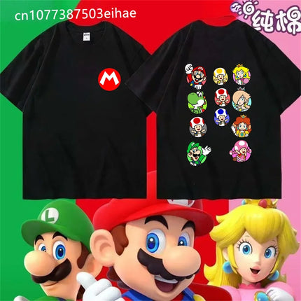 New Super Mario Double Sided Printed Pattern Cotton Short Sleeve Summer Short Sleeve Casual Adult/Children Role Playing T-shirt