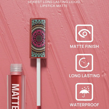 6Colors Waterproof Liquid Lipstick Matte Velvet Clay Texture Lip Gloss Bohemian Style Earth Brown Lasting Non Stick Cup Makeup
