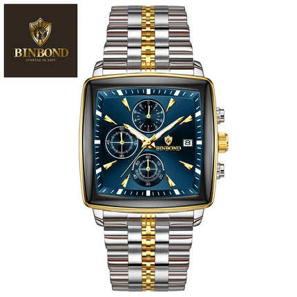 BINBOND Men's Watch Top Brand Luxury Sports Quartz Men's Watches Full Steel Waterproof Chronograph Wristwatch Men Relogio Masculino