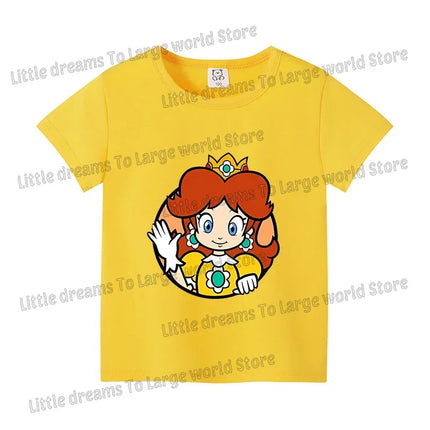 Super Marios Bros T-shirt for Kids Short Sleeve Shirt Cartoon Printed Tops Children Clothes Base Tee Boys Girls Clothing Gift