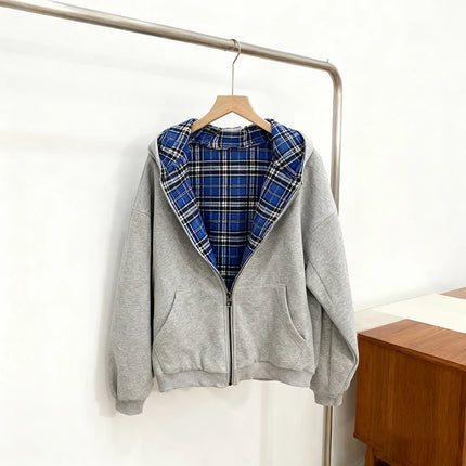 American Fashion Trend Sell Spot Two Sided Zipper Hoodie Women Street Y2K New Casual Loose Fleece Thick Sweatshirt Couple Hoodie