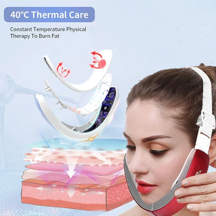 V Face Lift Massage Device Face Contour EMS Massage Double Chin Remove Red Blue Light Heat V-shaped Face Lift Beauty Instrument