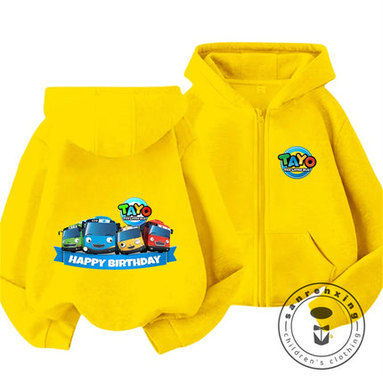 Tayo The Little Bus 2026 Cartoon Zipper Hoodie 3-14Y Boys Girls Autumn Winter Kawaii Street Hot Fashion Outdoor Casual