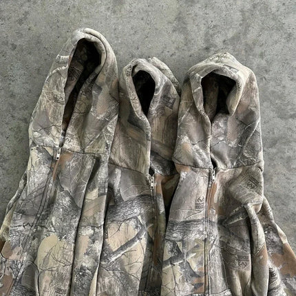Y2K Retro Zip Up Hoodie Men Camouflage Pattern Zipper Sweatshirt High Street Hip Hop Streetwear Oversized Unisex Camo Hoodie