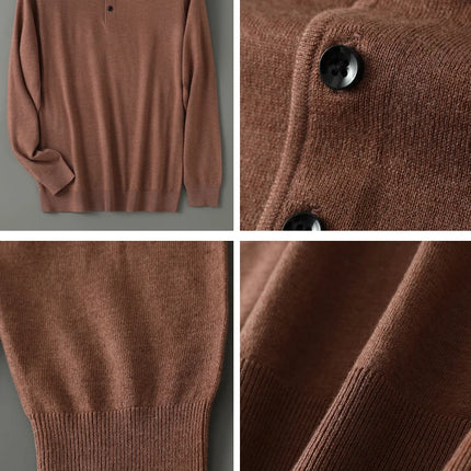 High quality worsted  spun collar wool sweater men's spring and autumn business polo sweater thin long sleeved knitted T-shirt