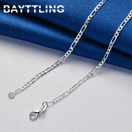 925 Sterling Silver 4MM 16-30 Inches Man Figaro Chain Bracelet Necklace For Woman Fashion Couple Christmas Gift Jewelry Set 2pcs