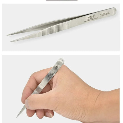 100% VETUS Original 00D-SA Tweezers Hyperfine High Precision Non-magnetic Anti-acid Pincers Manicure ESD Forceps