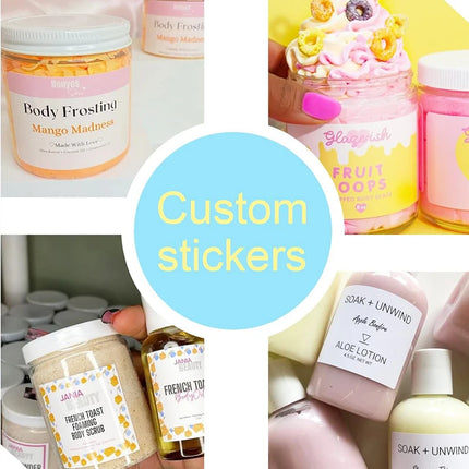 500pcs / Set Custom Stickers Personal Design Square Round Waterproof Logo Stickers for Wedding Company Christmas Gift Packaging