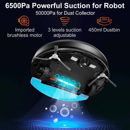 Robot Vacuum Cleaner ABIR K30,Auto-empty Dock,UV Spot Cleaning,6500PA Suction,Multi-floor Map,Customized Wet Dry Room Cleaning,