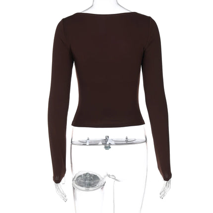 Dulzura Autumn Fashion Sexy Square Collar Long Sleeve Slim T-Shirt Women's Solid Casual Top Party Club Street Clothes Wholesale