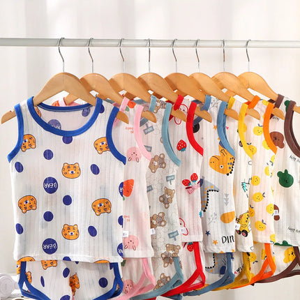 2025 New Kids Sleeveless Set Summer Cotton Girls' Shorts Pajamas Korean Style Boys' Tank Top Outfit Children Clothing Set