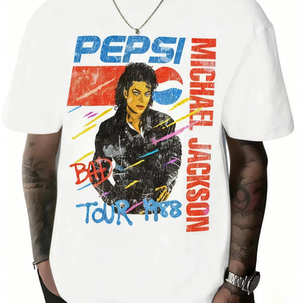 2026 Summer White Michael Jackson T-shirt Bad Pop Music Tour Loose Large Retro Cotton Round Neck Short Sleeve Ins