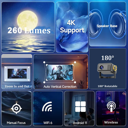 KaiAqua HT23 4K Android11 Projector Native 1080P 390ANSI Dual Wifi6 BT5.0 1920*1080P Cinema Portable Projetor Upgrated HT23