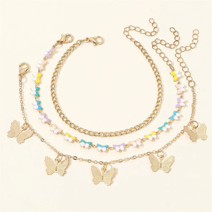 3pcs/set Layered Butterfly Anklet Set: Stackable Foot Jewelry for Beach Days & Free-Spirited Style.