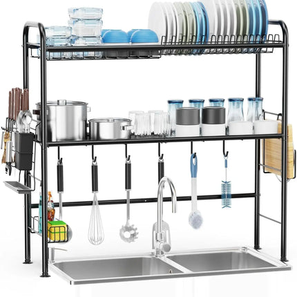 Over The Sink Dish Drying Rack, 2 Tier Above Sink Dish Drainer Drying Rack with Utensil Holder for Kitchen Counter, Rustproof